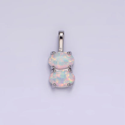 14K Gold Filled Blue Opal, White Opal Double Oval Pendant in Gold &amp; Silver | N1899 - N1902