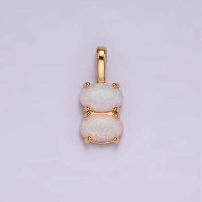 14K Gold Filled Blue Opal, White Opal Double Oval Pendant in Gold &amp; Silver | N1899 - N1902