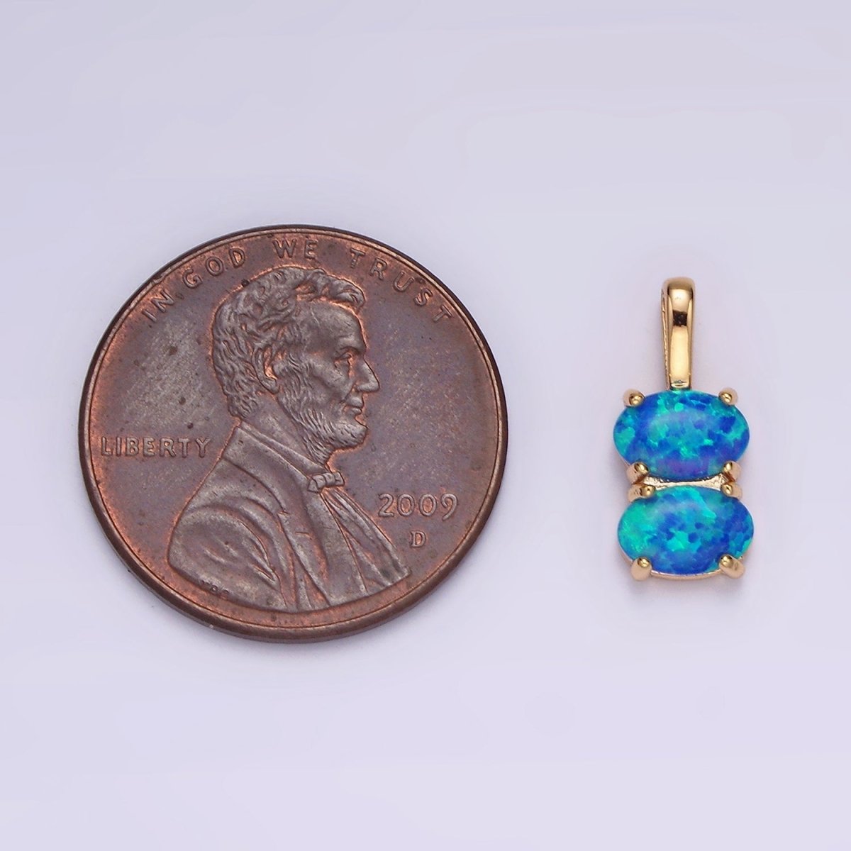 14K Gold Filled Blue Opal, White Opal Double Oval Pendant in Gold &amp; Silver | N1899 - N1902