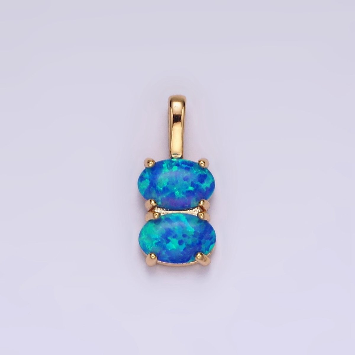 14K Gold Filled Blue Opal, White Opal Double Oval Pendant in Gold &amp; Silver | N1899 - N1902