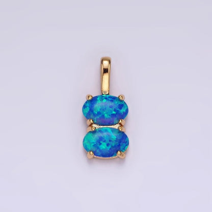 14K Gold Filled Blue Opal, White Opal Double Oval Pendant in Gold &amp; Silver | N1899 - N1902