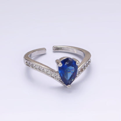 14K Gold Filled Blue Teardrop Micro Paved Chevron Ring in Gold &amp; Silver | O1033