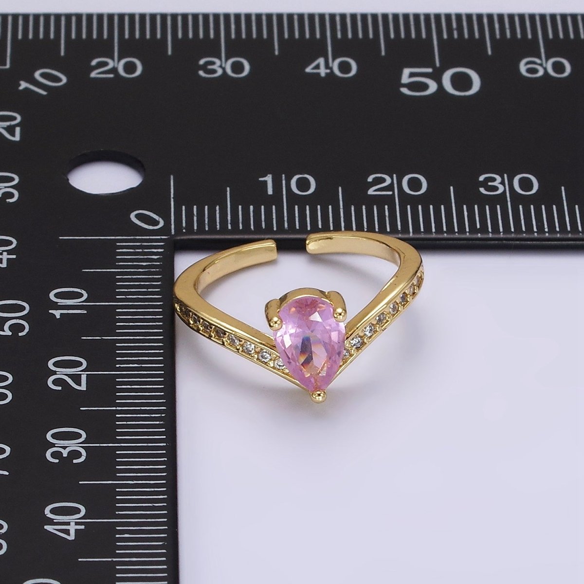 14K Gold Filled Blue Teardrop Micro Paved Chevron Ring in Gold &amp; Silver | O1033