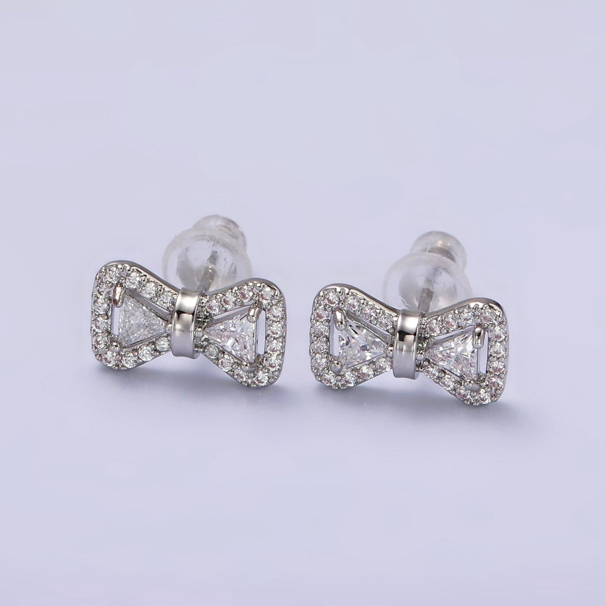 14K Gold Filled Bow Ribbon Micro Paved Stud Earrings in Gold &amp; Silver | V267