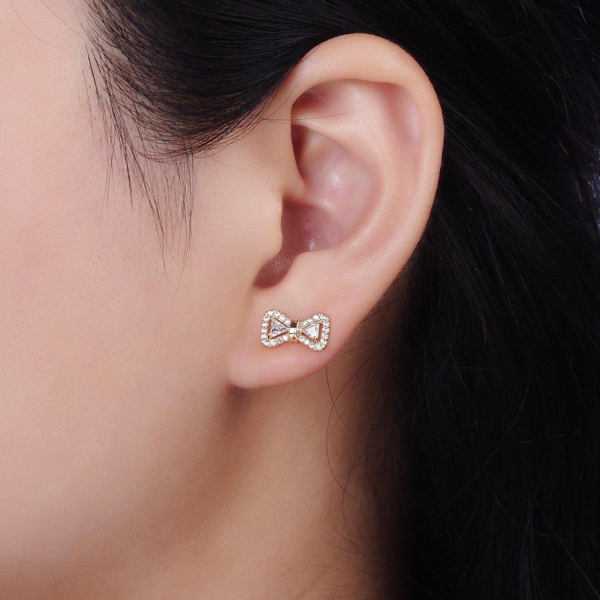14K Gold Filled Bow Ribbon Micro Paved Stud Earrings in Gold &amp; Silver | V267