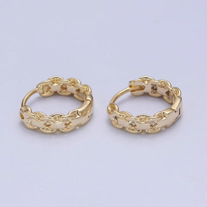 14K Gold Filled Braided Rolo Chain Link Huggie Hoop Earrings P-377