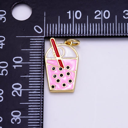 14K Gold Filled Bubble Boba Drink Pink Enamel Charm | AG755