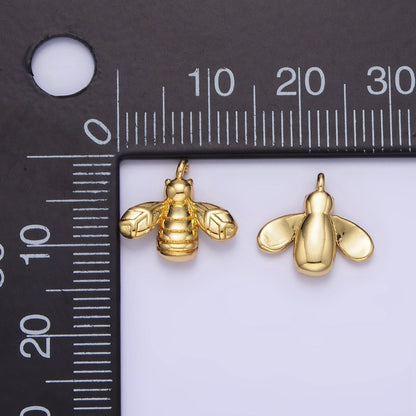 14K Gold Filled Bumble Queen Bee Insect Lined Charm | AG633