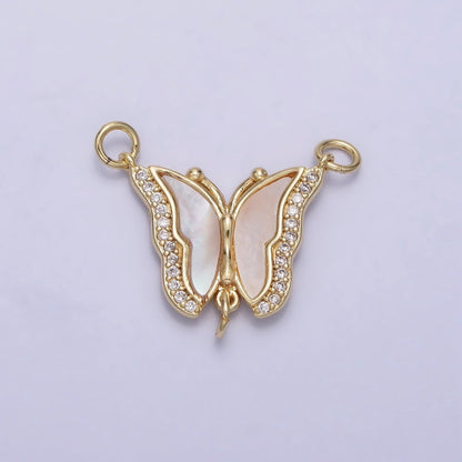 14K Gold Filled Butterfly Mariposa Shell Pearl Micro Paved Triple Loop Connector | Y-878