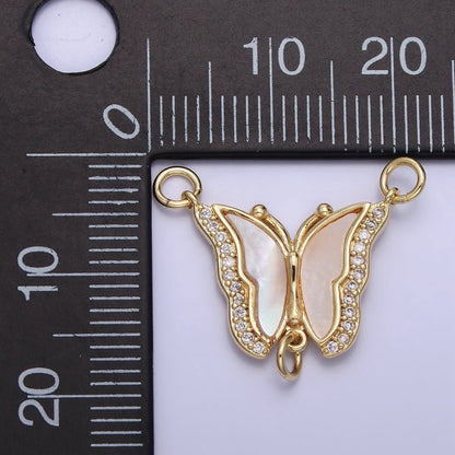 14K Gold Filled Butterfly Mariposa Shell Pearl Micro Paved Triple Loop Connector | Y-878