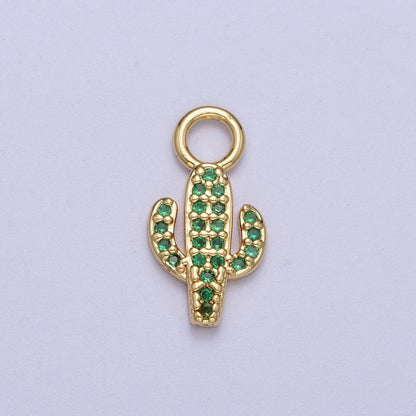 14K Gold Filled Cactus Green Micro Paved CZ Charm | N-208