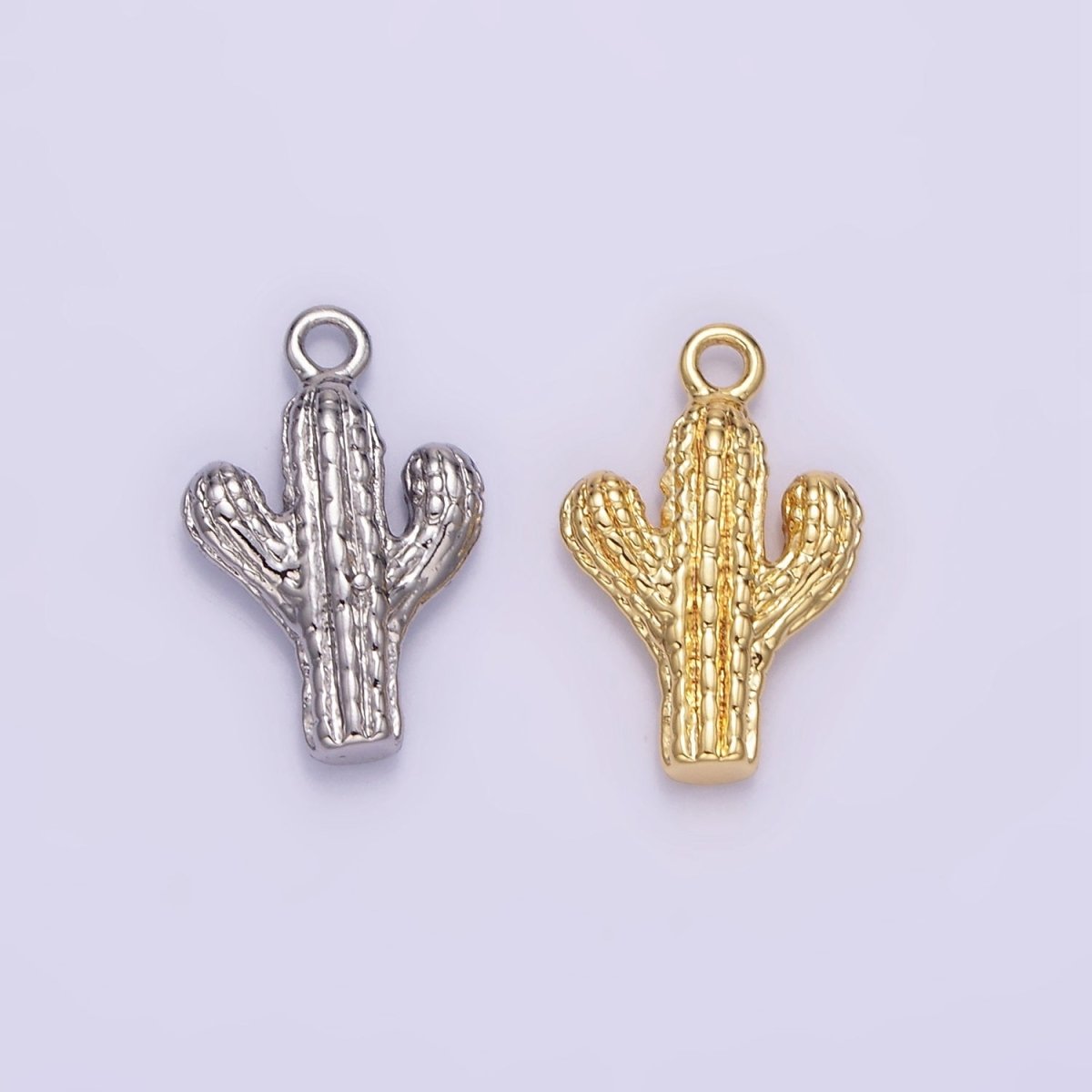 14K Gold Filled Cactus Plant Nature Textured Charm in Gold &amp; Silver | W532