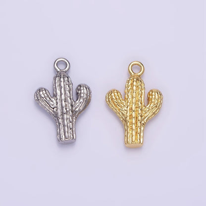 14K Gold Filled Cactus Plant Nature Textured Charm in Gold &amp; Silver | W532