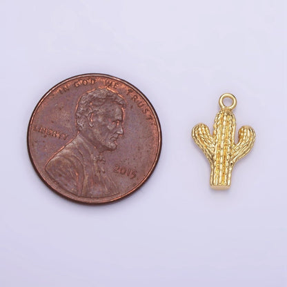 14K Gold Filled Cactus Plant Nature Textured Charm in Gold &amp; Silver | W532