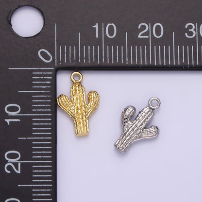 14K Gold Filled Cactus Plant Nature Textured Charm in Gold &amp; Silver | W532