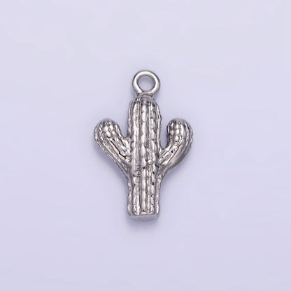 14K Gold Filled Cactus Plant Nature Textured Charm in Gold &amp; Silver | W532