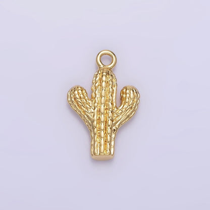 14K Gold Filled Cactus Plant Nature Textured Charm in Gold &amp; Silver | W532