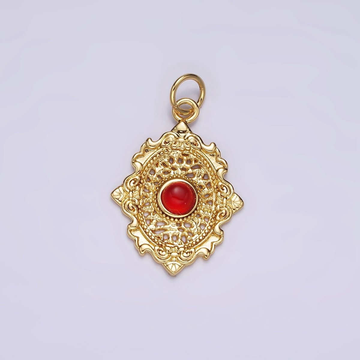 14K Gold Filled Carnelian, Agate, Tiger Eye Dot Artisan Oval Charm in Gold &amp; Silver | AC885 - AC890