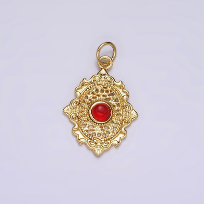14K Gold Filled Carnelian, Agate, Tiger Eye Dot Artisan Oval Charm in Gold &amp; Silver | AC885 - AC890