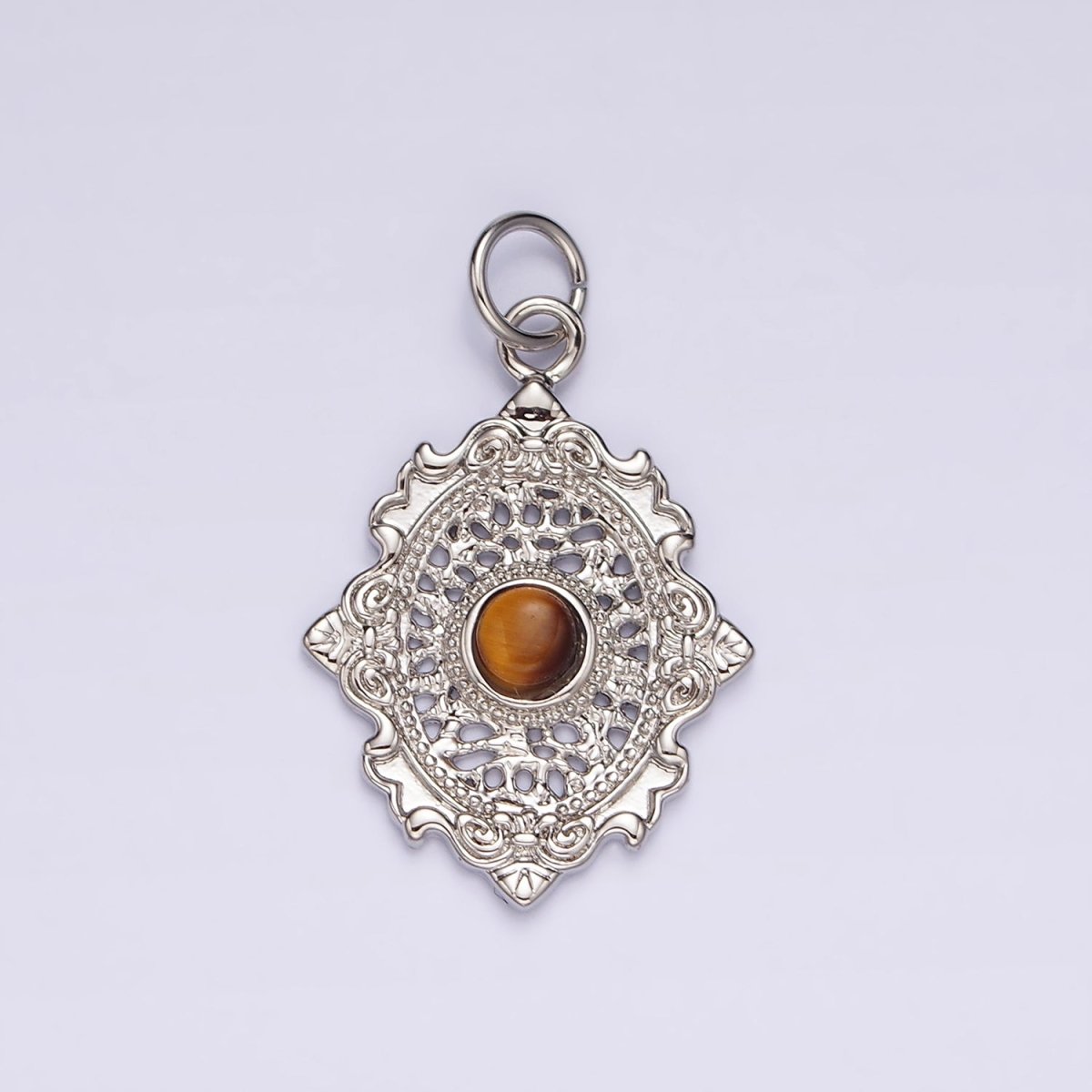 14K Gold Filled Carnelian, Agate, Tiger Eye Dot Artisan Oval Charm in Gold &amp; Silver | AC885 - AC890