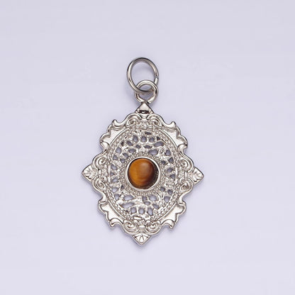 14K Gold Filled Carnelian, Agate, Tiger Eye Dot Artisan Oval Charm in Gold &amp; Silver | AC885 - AC890