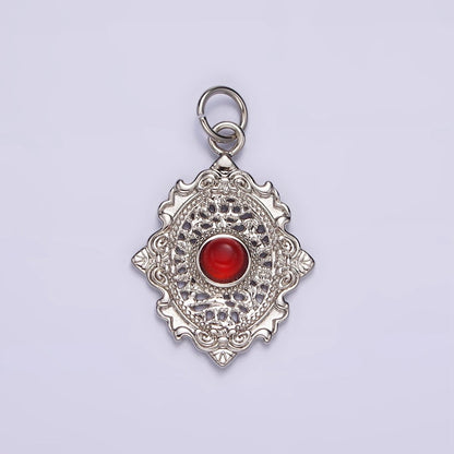 14K Gold Filled Carnelian, Agate, Tiger Eye Dot Artisan Oval Charm in Gold &amp; Silver | AC885 - AC890