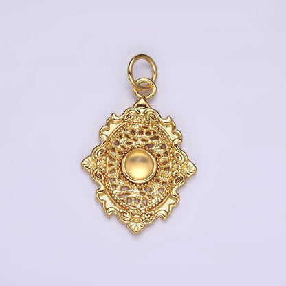 14K Gold Filled Carnelian, Agate, Tiger Eye Dot Artisan Oval Charm in Gold &amp; Silver | AC885 - AC890