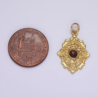 14K Gold Filled Carnelian, Agate, Tiger Eye Dot Artisan Oval Charm in Gold &amp; Silver | AC885 - AC890