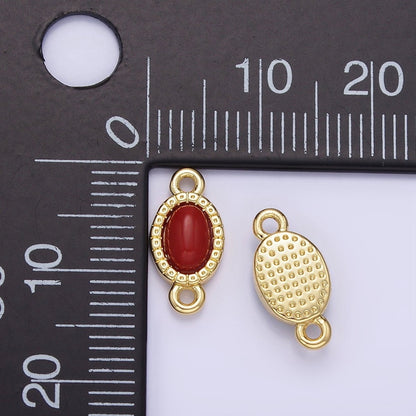 14K Gold Filled Carnelian, Turquoise Oval Gemstone Bezel Connector | G355