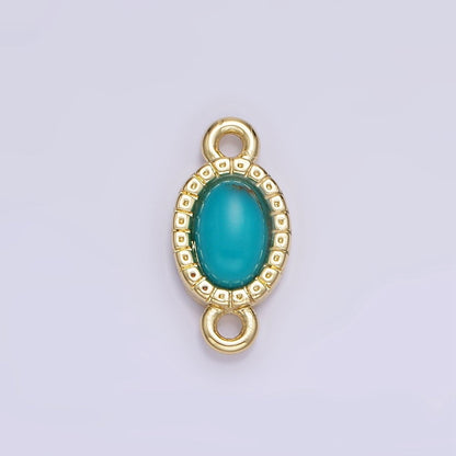 14K Gold Filled Carnelian, Turquoise Oval Gemstone Bezel Connector | G355