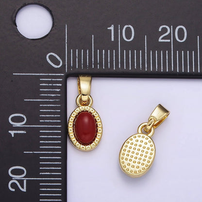 14K Gold Filled Carnelian, Turquoise Oval Gemstone Bezel Pendant | AH160