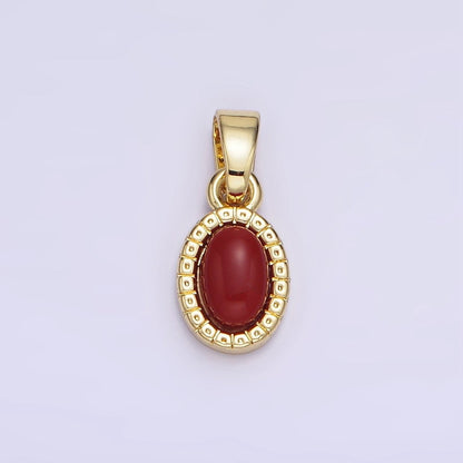 14K Gold Filled Carnelian, Turquoise Oval Gemstone Bezel Pendant | AH160