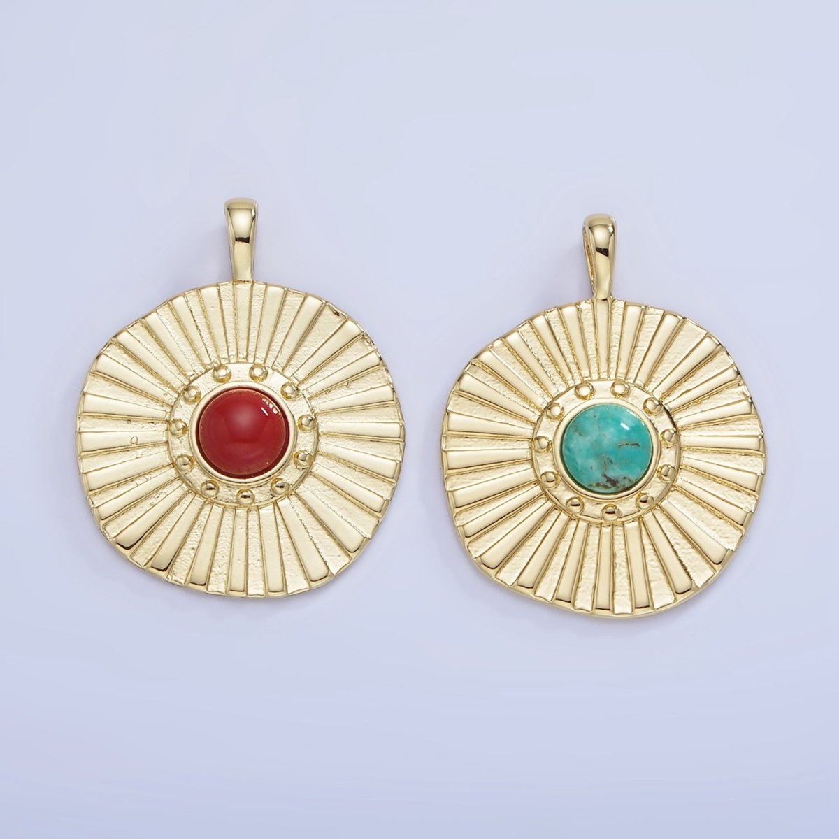 14K Gold Filled Carnelian, Turquoise Sunburst Ray Round Pendant | AA1256