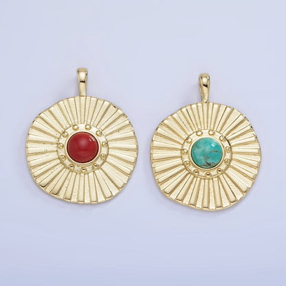 14K Gold Filled Carnelian, Turquoise Sunburst Ray Round Pendant | AA1256