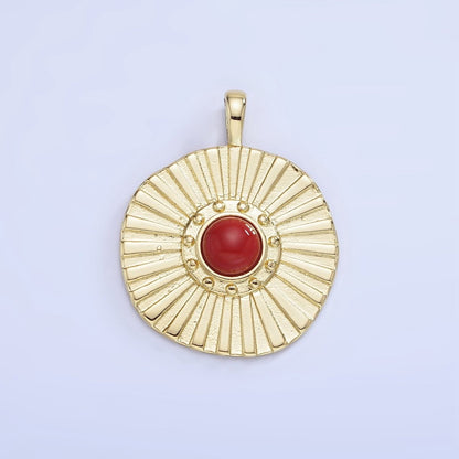 14K Gold Filled Carnelian, Turquoise Sunburst Ray Round Pendant | AA1256