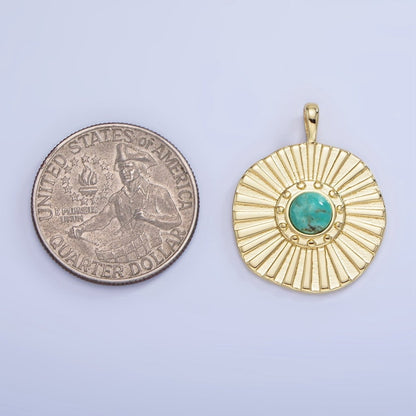 14K Gold Filled Carnelian, Turquoise Sunburst Ray Round Pendant | AA1256