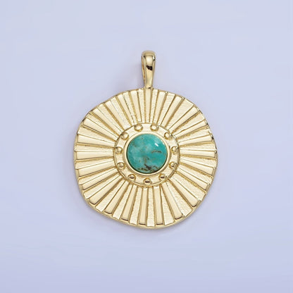 14K Gold Filled Carnelian, Turquoise Sunburst Ray Round Pendant | AA1256
