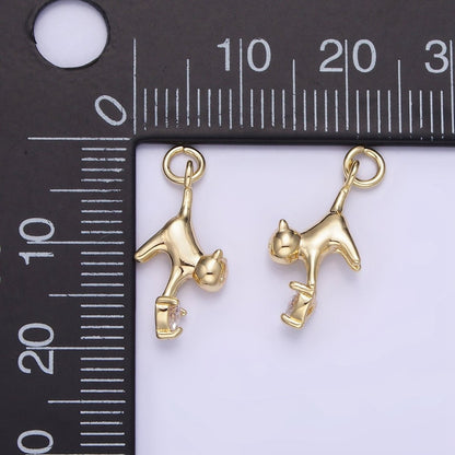 14K Gold Filled Cat Kitten Drop Heart CZ Charm | AG744
