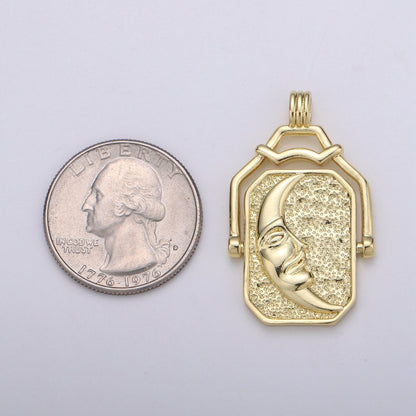 14K Gold Filled Celestial Charm Sun Moon Pendant Double Sided Pendant Celestial Jewelry Reversible Necklace Component Supply J-059
