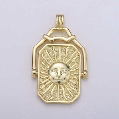 14K Gold Filled Celestial Charm Sun Moon Pendant Double Sided Pendant Celestial Jewelry Reversible Necklace Component Supply J-059