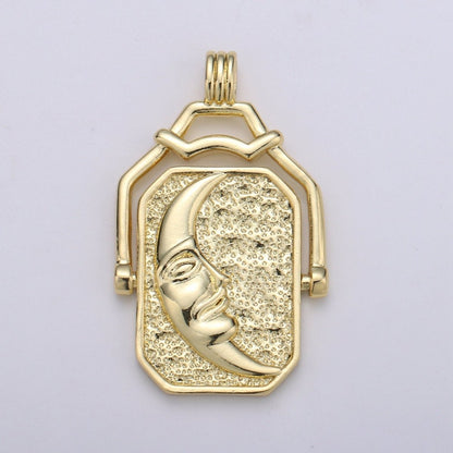 14K Gold Filled Celestial Charm Sun Moon Pendant Double Sided Pendant Celestial Jewelry Reversible Necklace Component Supply J-059