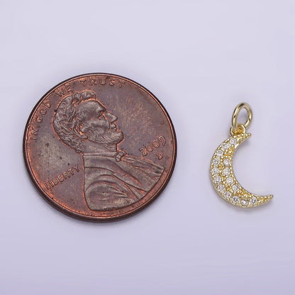 14K Gold Filled Celestial Crescent Moon Micro Paved CZ Charm | AG254