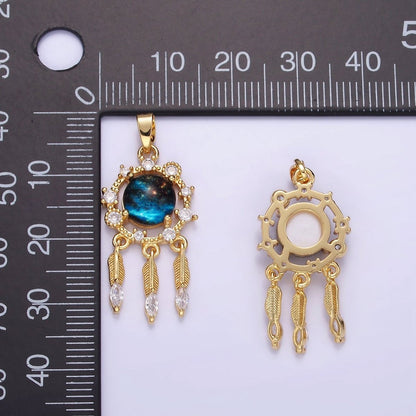 14K Gold Filled Celestial Dreamcatcher CZ Triple Flower Drop Pendant | AA1177