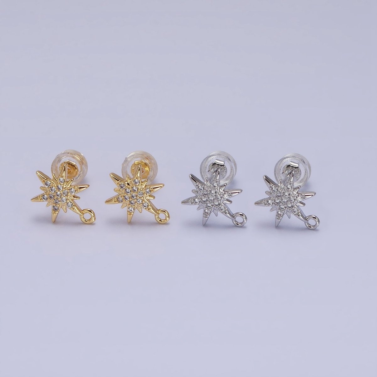 14K Gold Filled Celestial North Star Micro Paved Open Loop Stud Earrings in Silver &amp; Gold | Z-201 Z-213