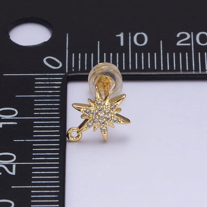 14K Gold Filled Celestial North Star Micro Paved Open Loop Stud Earrings in Silver &amp; Gold | Z-201 Z-213