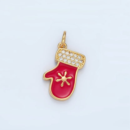 14K Gold Filled Celestial North Star Red Enamel Christmas Mitten Charm | AC172