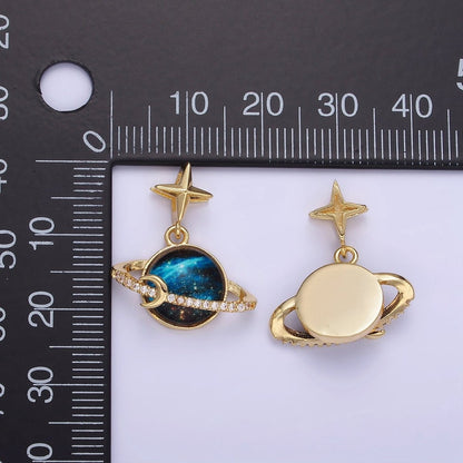 14K Gold Filled Celestial Saturn Planet Micro Paved CZ Star Bail Pendant | AA1186