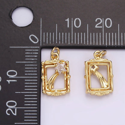 14K Gold Filled Celestial Shinning Star Artisan Open Frame Charm | AG596