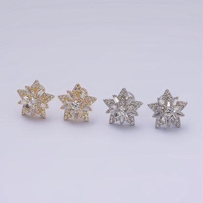 14K Gold Filled Celestial Star Baguette Micro Paved CZ Stud Earrings in Gold &amp; Silver | V271