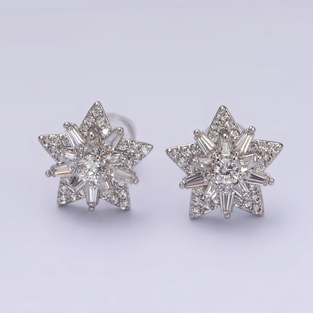 14K Gold Filled Celestial Star Baguette Micro Paved CZ Stud Earrings in Gold &amp; Silver | V271